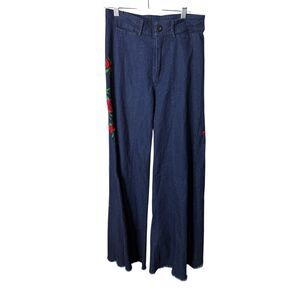 Reborn size small wide leg floral red rose embroidered pants